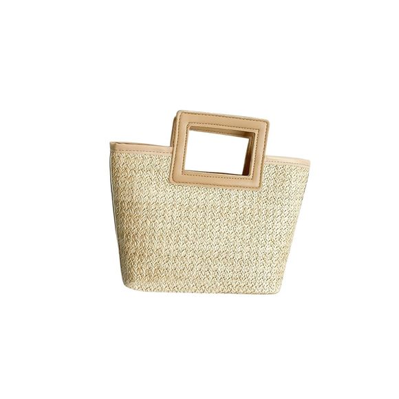 Straw Top Handle Bag Summer Beach Small Tote Handbags Khaki One-Size :P - Picture 1 of 4